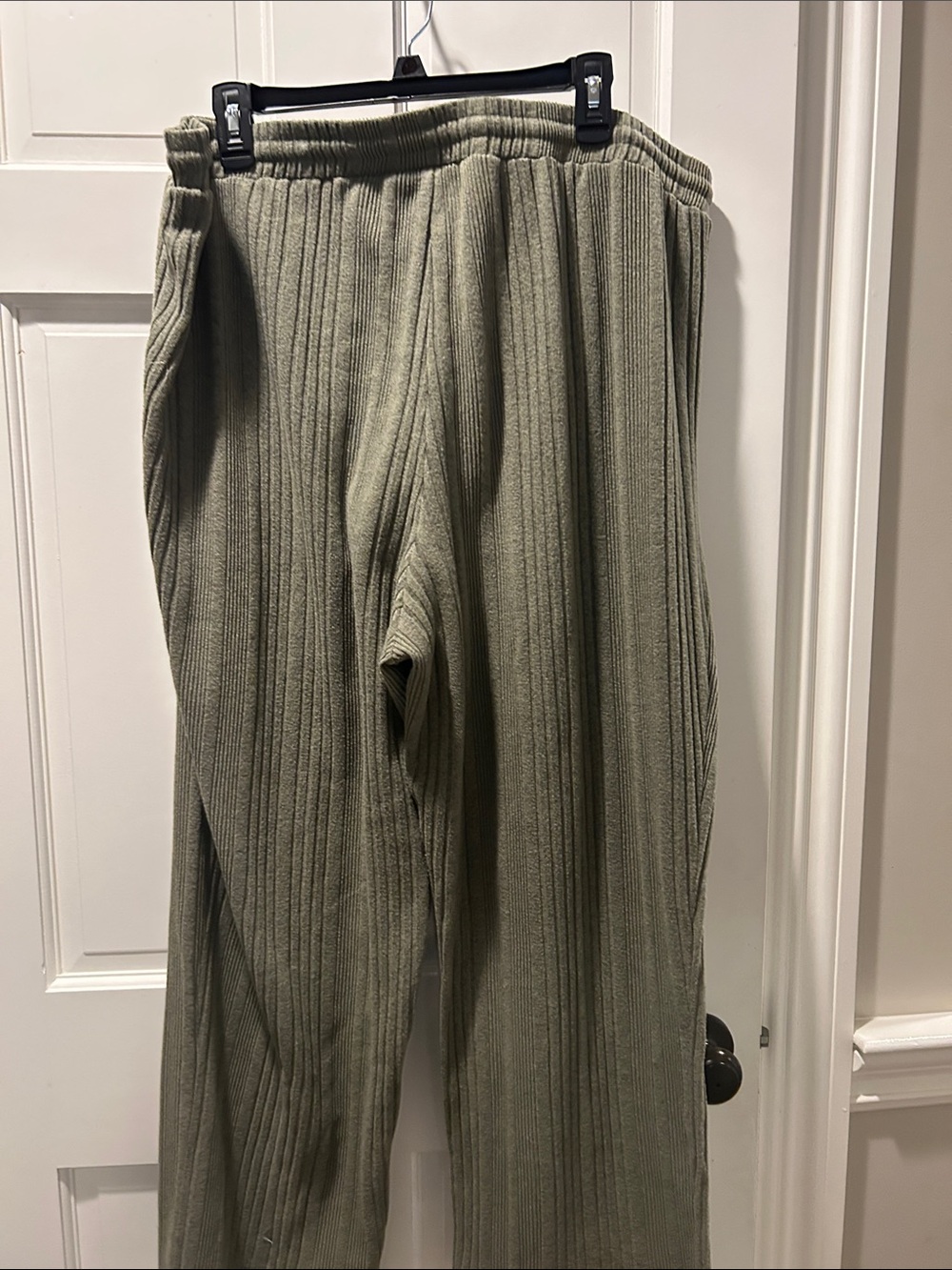 Women’s Ribbed Drawstring Pants - Olive Green - Picture 3 of 5